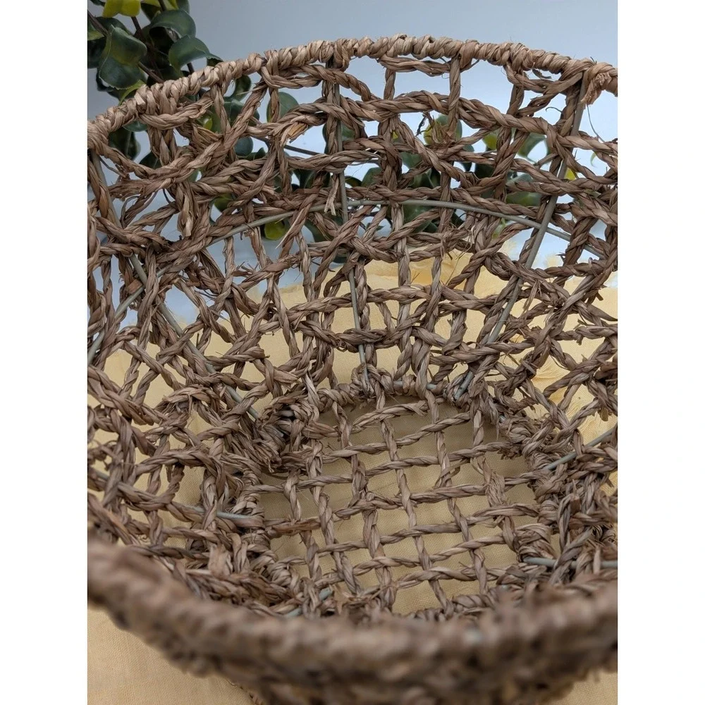 Wicker Pedestal Fruit Basket Bowl with Wire Frame, Boho Farmhouse Centerpiece...